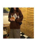 Korean College Style Autumn Winter Geometric Pattern Argyle Pullovers Loose Oversized O-Neck Knitted Sweaters Woman Jumper Mujer