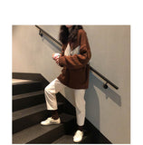 Korean College Style Autumn Winter Geometric Pattern Argyle Pullovers Loose Oversized O-Neck Knitted Sweaters Woman Jumper Mujer