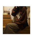 Korean College Style Autumn Winter Geometric Pattern Argyle Pullovers Loose Oversized O-Neck Knitted Sweaters Woman Jumper Mujer
