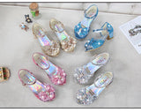 Princess Kids Leather Shoes for Girls Flower Casual Glitter Children High Heel Girls Shoes Butterfly Knot Blue Pink Silver