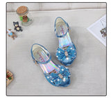 Princess Kids Leather Shoes for Girls Flower Casual Glitter Children High Heel Girls Shoes Butterfly Knot Blue Pink Silver
