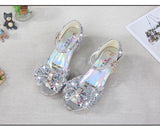 Princess Kids Leather Shoes for Girls Flower Casual Glitter Children High Heel Girls Shoes Butterfly Knot Blue Pink Silver