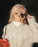 ZXQJ Tweed Women Vintage Oversize Plaid Shirts 2021 Spring-Autumn Chic Ladies Streetwear Loose Shirt Elegant Female Outfit Girls