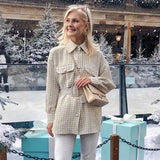ZXQJ Tweed Women Vintage Oversize Plaid Shirts 2021 Spring-Autumn Chic Ladies Streetwear Loose Shirt Elegant Female Outfit Girls