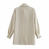 ZXQJ Tweed Women Vintage Oversize Plaid Shirts 2021 Spring-Autumn Chic Ladies Streetwear Loose Shirt Elegant Female Outfit Girls