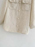 ZXQJ Tweed Women Vintage Oversize Plaid Shirts 2021 Spring-Autumn Chic Ladies Streetwear Loose Shirt Elegant Female Outfit Girls