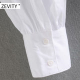ZEVITY women sweet peter pan collar lace stitching casual poplin blouse shirts women puff sleeve white chemise chic tops LS7201