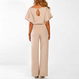 GOOHOJIO Rompers Women Jumpsuit Short Sleeve Playsuit Clubwear Straight Leg Jumpsuit Women's With Belt Bodysuit Rompers