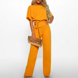GOOHOJIO Rompers Women Jumpsuit Short Sleeve Playsuit Clubwear Straight Leg Jumpsuit Women's With Belt Bodysuit Rompers