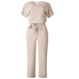 GOOHOJIO Rompers Women Jumpsuit Short Sleeve Playsuit Clubwear Straight Leg Jumpsuit Women's With Belt Bodysuit Rompers