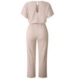 GOOHOJIO Rompers Women Jumpsuit Short Sleeve Playsuit Clubwear Straight Leg Jumpsuit Women's With Belt Bodysuit Rompers