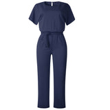GOOHOJIO Rompers Women Jumpsuit Short Sleeve Playsuit Clubwear Straight Leg Jumpsuit Women's With Belt Bodysuit Rompers