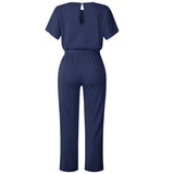 GOOHOJIO Rompers Women Jumpsuit Short Sleeve Playsuit Clubwear Straight Leg Jumpsuit Women's With Belt Bodysuit Rompers