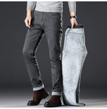 2020 Winter New Men Warm Gray Jeans High Quality Elasticity Thicken Skinny Plus Velvet Denim Pants Trousers Male Brand Clothes