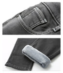 2020 Winter New Men Warm Gray Jeans High Quality Elasticity Thicken Skinny Plus Velvet Denim Pants Trousers Male Brand Clothes