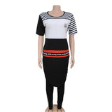 New African Clothes For Women Two Piece Sets Long Tops Skinny Pants Matching Set Mesh Patchwork Tracksuit Set Plus Size 4XL 3XL
