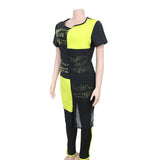New African Clothes For Women Two Piece Sets Long Tops Skinny Pants Matching Set Mesh Patchwork Tracksuit Set Plus Size 4XL 3XL