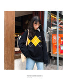 Geometric Pattern Fashion Basic Hit Casual Regular 2019 Female Women Long Sleeve All Match College Wind Hit Hot Sale Sweaters
