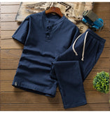 (Shirt + trousers) New Arrival Summer Style Men Cotton and Linen Shirts High Quality Fashion Casual Solid Men's Shirts M-5XL