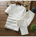 (Shirt + trousers) New Arrival Summer Style Men Cotton and Linen Shirts High Quality Fashion Casual Solid Men's Shirts M-5XL