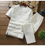 (Shirt + trousers) New Arrival Summer Style Men Cotton and Linen Shirts High Quality Fashion Casual Solid Men's Shirts M-5XL