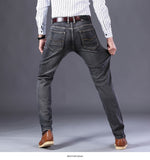 2020 New Classic Style Men's Grey Jeans Business Fashion Soft Stretch Denim Trousers Male Brand Fit Pants Black Blue