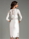 Ivory Knee Length Silver Lace Mother of the Bride Dresses Short With Three Quarter Sleeves Wedding Guest Gown vestido de madrin