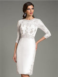 Ivory Knee Length Silver Lace Mother of the Bride Dresses Short With Three Quarter Sleeves Wedding Guest Gown vestido de madrin