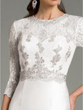 Ivory Knee Length Silver Lace Mother of the Bride Dresses Short With Three Quarter Sleeves Wedding Guest Gown vestido de madrin