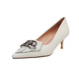 Fashion Women Pumps Tassel Belt Metal buckle Decoration low heels High Quality Leather Shallow Shoes Comfortable Elegant Pumps - ENSEIGNE DENIS
