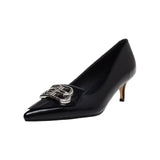 Fashion Women Pumps Tassel Belt Metal buckle Decoration low heels High Quality Leather Shallow Shoes Comfortable Elegant Pumps - ENSEIGNE DENIS