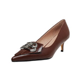 Fashion Women Pumps Tassel Belt Metal buckle Decoration low heels High Quality Leather Shallow Shoes Comfortable Elegant Pumps - ENSEIGNE DENIS