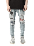 Ripped Pencil Jeans Men Skinny Hole Splicing Biker Side Striped Jeans Destroyed Hole Hip Hop Slim Fit Jean Men's Pant