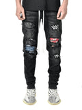 Ripped Pencil Jeans Men Skinny Hole Splicing Biker Side Striped Jeans Destroyed Hole Hip Hop Slim Fit Jean Men's Pant