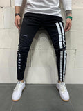 Ripped Pencil Jeans Men Skinny Hole Splicing Biker Side Striped Jeans Destroyed Hole Hip Hop Slim Fit Jean Men's Pant