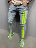Ripped Pencil Jeans Men Skinny Hole Splicing Biker Side Striped Jeans Destroyed Hole Hip Hop Slim Fit Jean Men's Pant