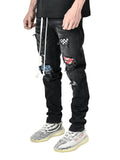 Ripped Pencil Jeans Men Skinny Hole Splicing Biker Side Striped Jeans Destroyed Hole Hip Hop Slim Fit Jean Men's Pant