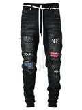Ripped Pencil Jeans Men Skinny Hole Splicing Biker Side Striped Jeans Destroyed Hole Hip Hop Slim Fit Jean Men's Pant