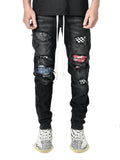 Ripped Pencil Jeans Men Skinny Hole Splicing Biker Side Striped Jeans Destroyed Hole Hip Hop Slim Fit Jean Men's Pant