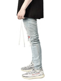 Ripped Pencil Jeans Men Skinny Hole Splicing Biker Side Striped Jeans Destroyed Hole Hip Hop Slim Fit Jean Men's Pant
