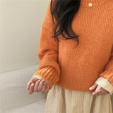 Aachoae Sweater Women 2020 Autumn Winter Solid O Neck Pullover Sweaters Korean Style Knitted Long Sleeve Jumpers Casual Tops
