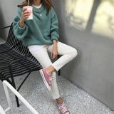 Aachoae Sweater Women 2020 Autumn Winter Solid O Neck Pullover Sweaters Korean Style Knitted Long Sleeve Jumpers Casual Tops