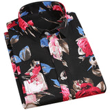 Men's Floral Print Shirts Long Sleeve Fashion Flower Printing Casual Shirts 100% Polyester Soft Comfortable Men Dress Shirt