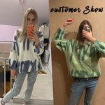 Aproms Elegant Green Striped Print Oversized Pullovers Women Winter O-Neck Loose Long Sweaters Streetwear Warm Outerwear 2021
