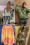 Aproms Elegant Green Striped Print Oversized Pullovers Women Winter O-Neck Loose Long Sweaters Streetwear Warm Outerwear 2021