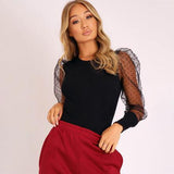 2020 New Lace Puff Sleeve Women's Bodysuit Autumn Polka Dot Elegant Vintage Bodycon Jumpsuit Tops Skinny Mesh Rompers Ladies