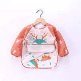Baby Kids Toddler Long Sleeve Scarf Waterproof Art Smock Feeding Bib Apron Pocket Infant Boys Girls Burp Cloth Banana Bibs