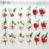 LKY Fr Boutonniere Flowers Wedding Corsage Pins White Pink Groom Boutonniere Buttonhole Men Wedding Witness Marriage Accessories