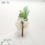 LKY Fr Boutonniere Flowers Wedding Corsage Pins White Pink Groom Boutonniere Buttonhole Men Wedding Witness Marriage Accessories