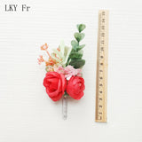 LKY Fr Boutonniere Flowers Wedding Corsage Pins White Pink Groom Boutonniere Buttonhole Men Wedding Witness Marriage Accessories